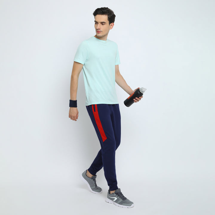 MENS PREMIUM COTTON COLOURBLOCKED PRINTED TRACK PANTS
