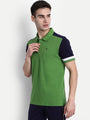 Premium Green & Navy Cotton Striped Half Sleeve Polo