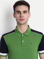 Premium Green & Navy Cotton Striped Half Sleeve Polo