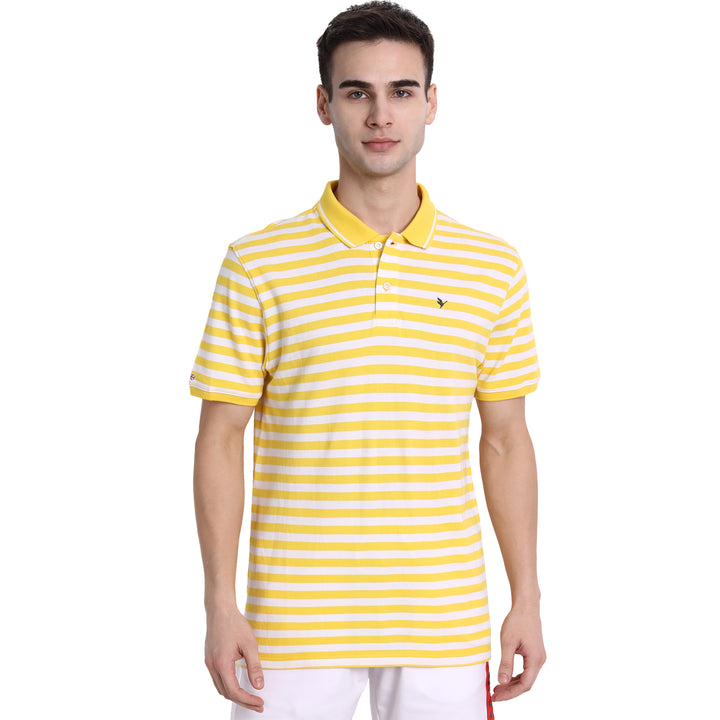 Premium Yellow Cotton Striped Half Sleeve Polo