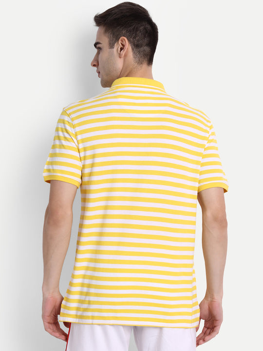 Premium Yellow Cotton Striped Half Sleeve Polo