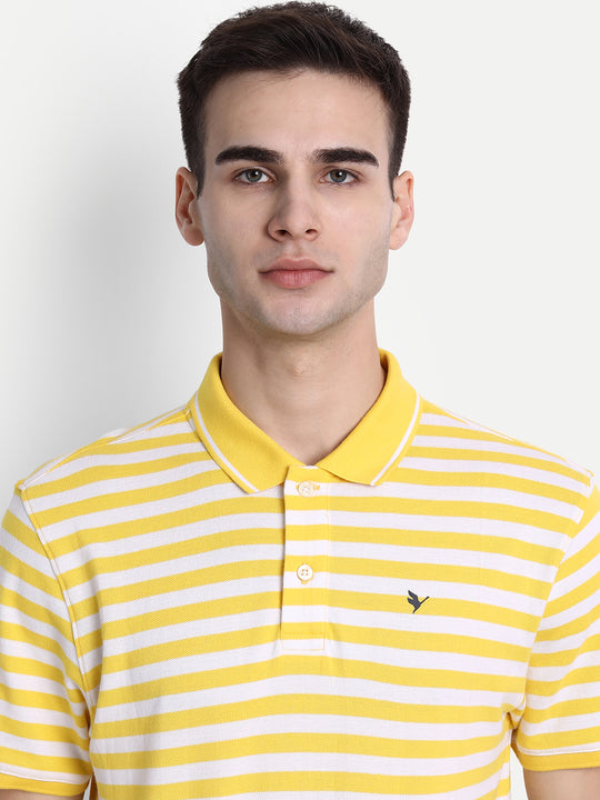 Premium Yellow Cotton Striped Half Sleeve Polo