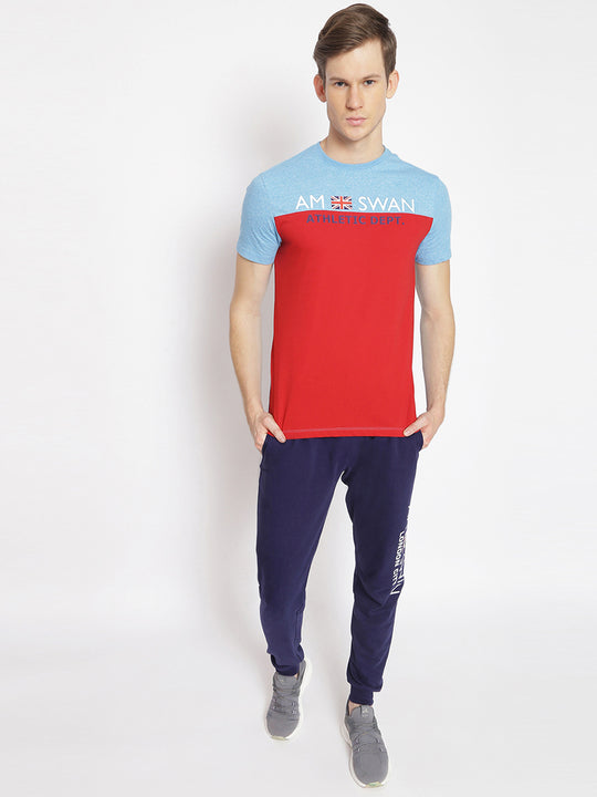 MENS PREMIUM COTTON COLOURBLOCK PRINTED HALF SLEEVE CREW NECK T-SHIRTS