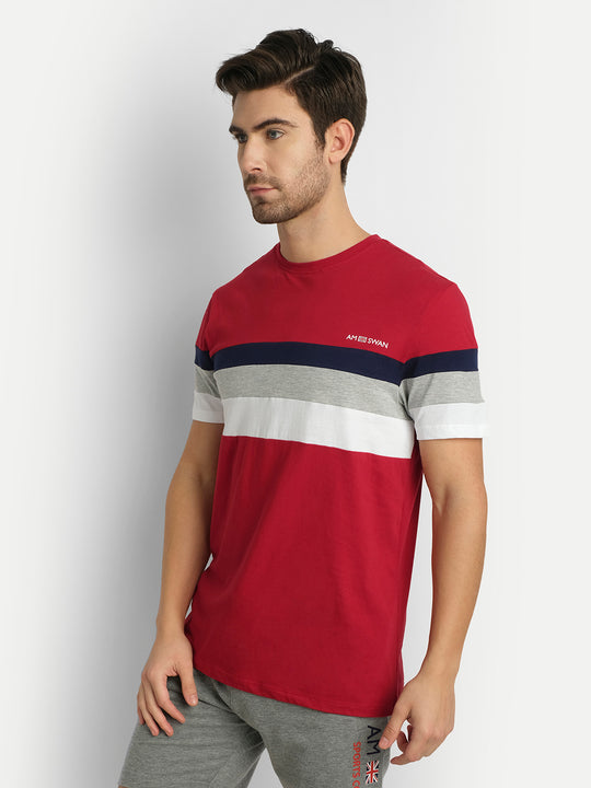 MENS PREMIUM COTTON COLOURBLOCK PRINTED HALF SLEEVE CREW NECK T-SHIRTS