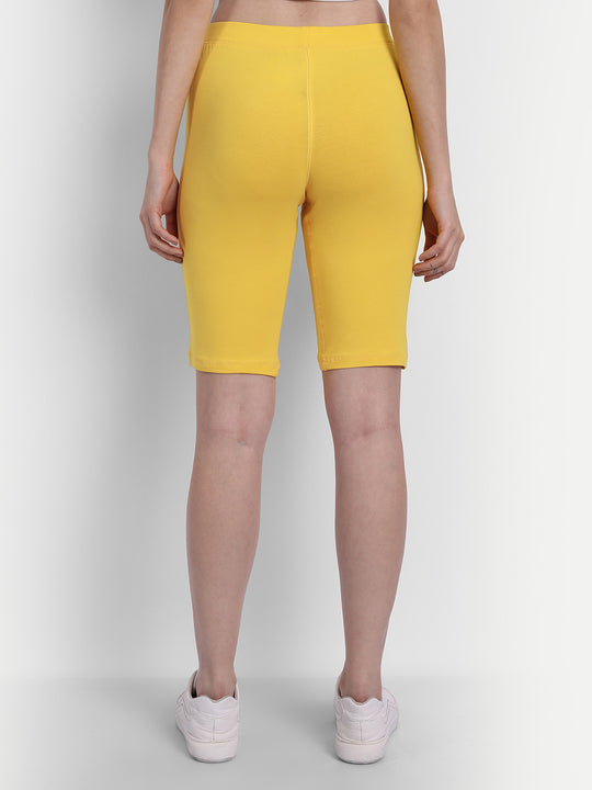 WOMENS PREMIUM YELLOW COTTON LYCRA SMART FIT SHORTS