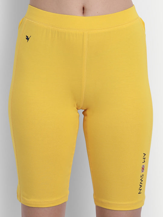 WOMENS PREMIUM YELLOW COTTON LYCRA SMART FIT SHORTS