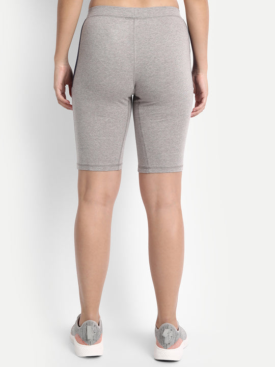 WOMENS PREMIUM GREY & NAVY COTTON LYCRA SMART FIT SHORTS