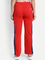 Womens Premium Red Cotton Lycra Smart Fit Printed Belt Track Pant