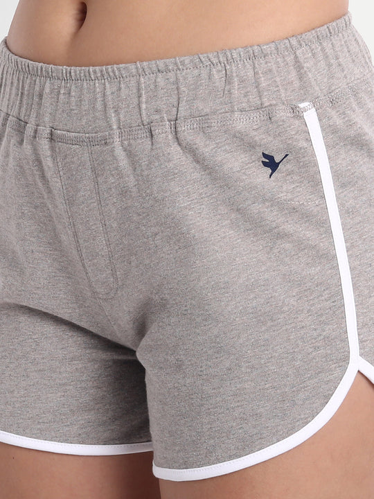 WOMENS GREY POLY COTTON LYCRA SMART FIT SHORTS
