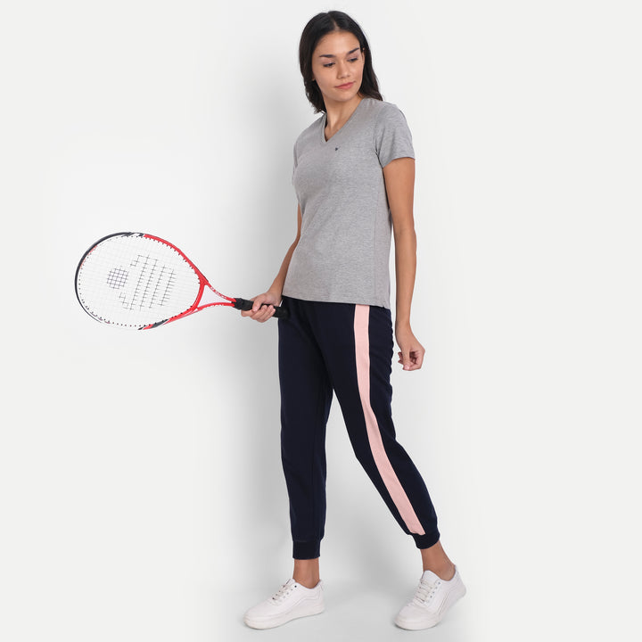 Women'S Premium Cotton Lycra Smart Fit Half Sleeve Solid V-Neck T-Shirts