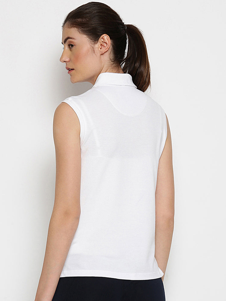 WOMENS PREMIUM COTTON SOLID SLEEVELESS POLO T-SHIRTS