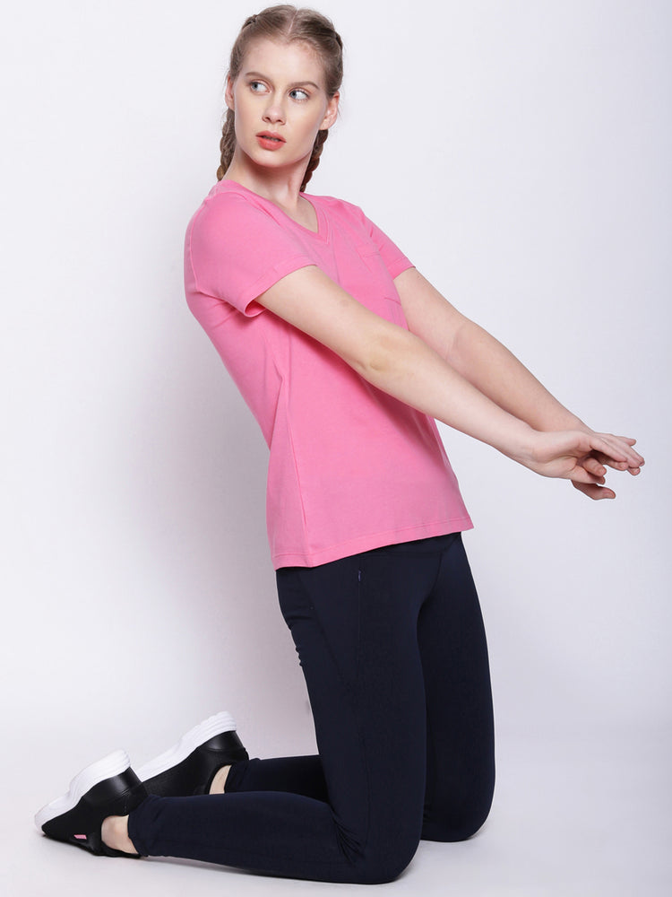 Women'S Premium Cotton Solid V- Neck Half Sleeve T-Shirts