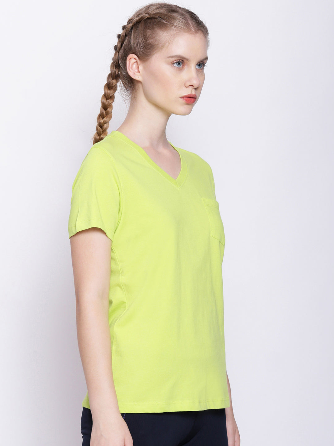 Womens Premium Cotton Solid V- Neck Half Sleeve T-Shirts
