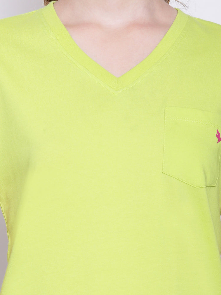 Womens Premium Cotton Solid V- Neck Half Sleeve T-Shirts