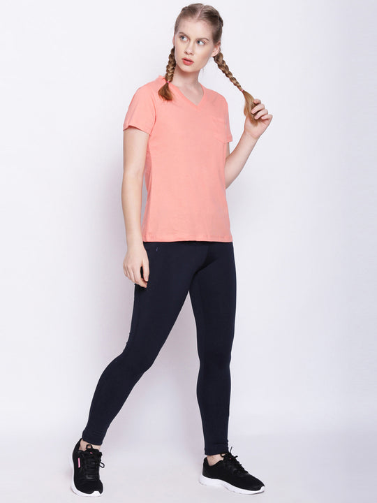 Womens Premium Cotton Solid V- Neck Half Sleeve T-Shirts
