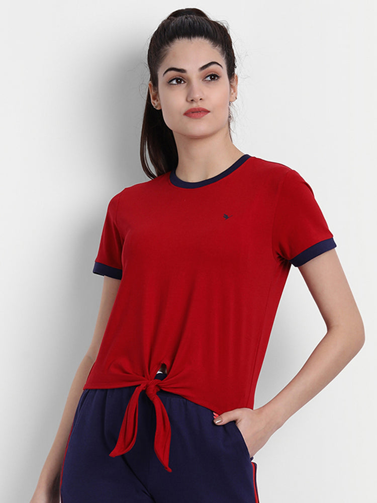 Womens Premium Cotton Stripe Half Sleeve Knotted T-Shirts