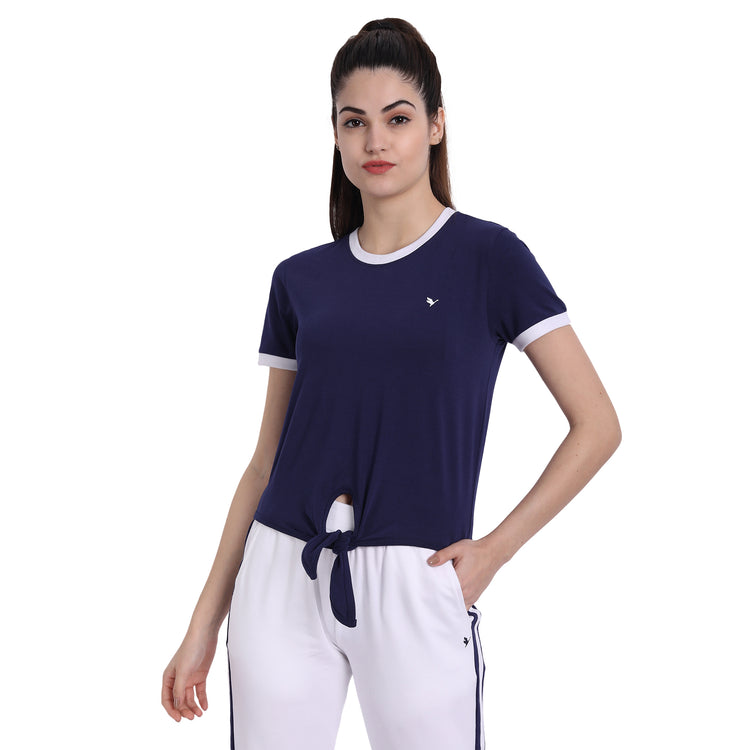 Women'S Premium Cotton Stripe Half Sleeve Knotted T-Shirts