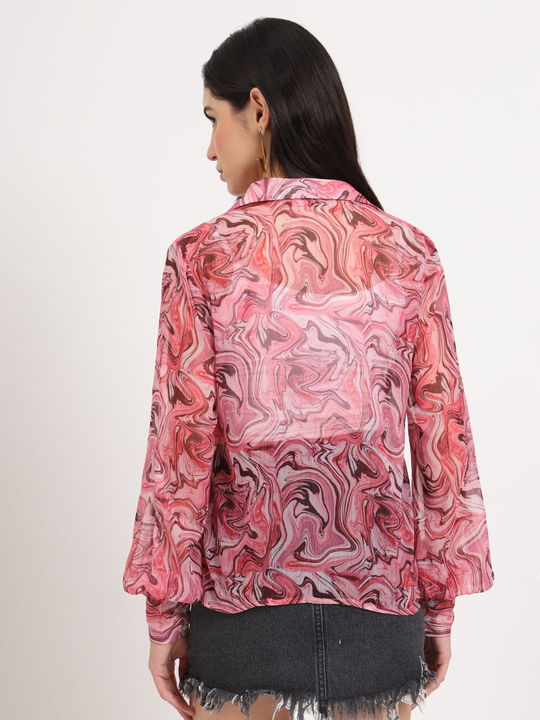 Women'S Premium Chiffon Multicolour Regular Length Straight Hem Digital Print Shirt