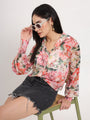Women'S Premium Chiffon Multicolour Regular Length Straight Hem Digital Print Shirt