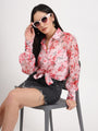 Women'S Premium Organza Pink And Green Regular Length Straight Hem Digital Print Shirt