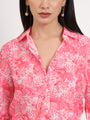 Women'S Premium Muslin Pink Regular Length Straight Hem Digital Print Shirt