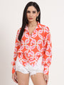 Women'S Luxury Cambric Multicolour Regular Length Straight Hem Digital Print Shirt