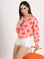 Women'S Luxury Cambric Multicolour Regular Length Straight Hem Digital Print Shirt