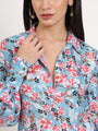 Women'S Luxury Satin Multicolour Regular Length Straight Hem Digital Print Shirt