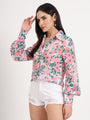 Women'S Luxury Cambric Multicolour Regular Length Straight Hem Digital Print Shirt