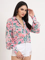 Women'S Luxury Cambric Multicolour Regular Length Straight Hem Digital Print Shirt