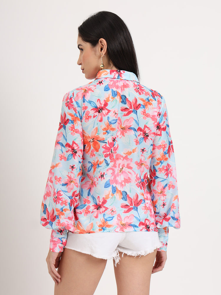 Women'S Premium Muslin Multicolour Regular Length Straight Hem Digital Print Shirt