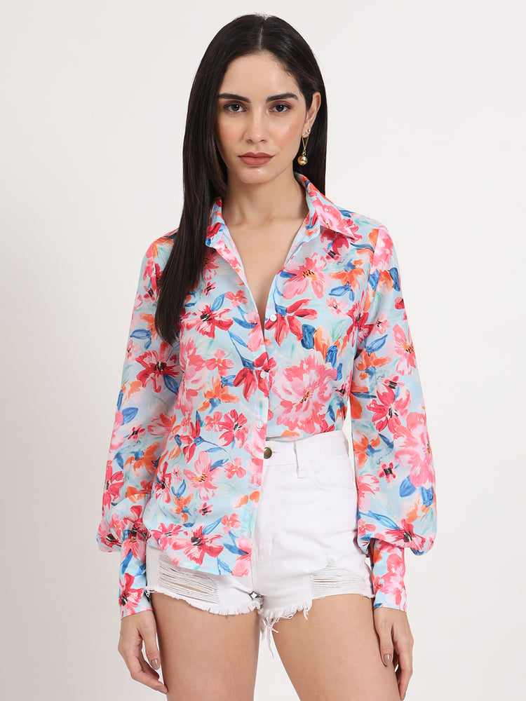 Women'S Premium Muslin Multicolour Regular Length Straight Hem Digital Print Shirt