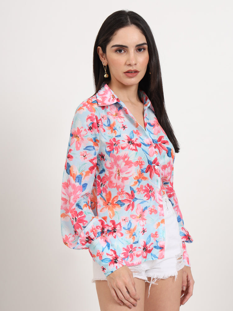 Women'S Premium Muslin Multicolour Regular Length Straight Hem Digital Print Shirt