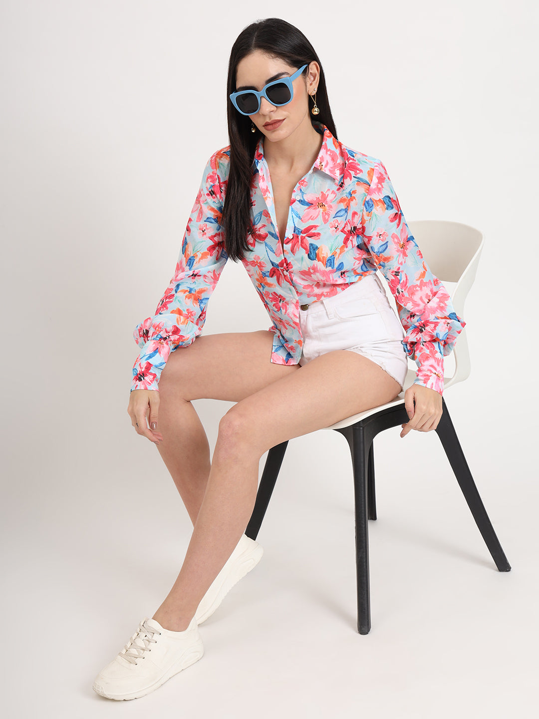 Women'S Premium Muslin Multicolour Regular Length Straight Hem Digital Print Shirt