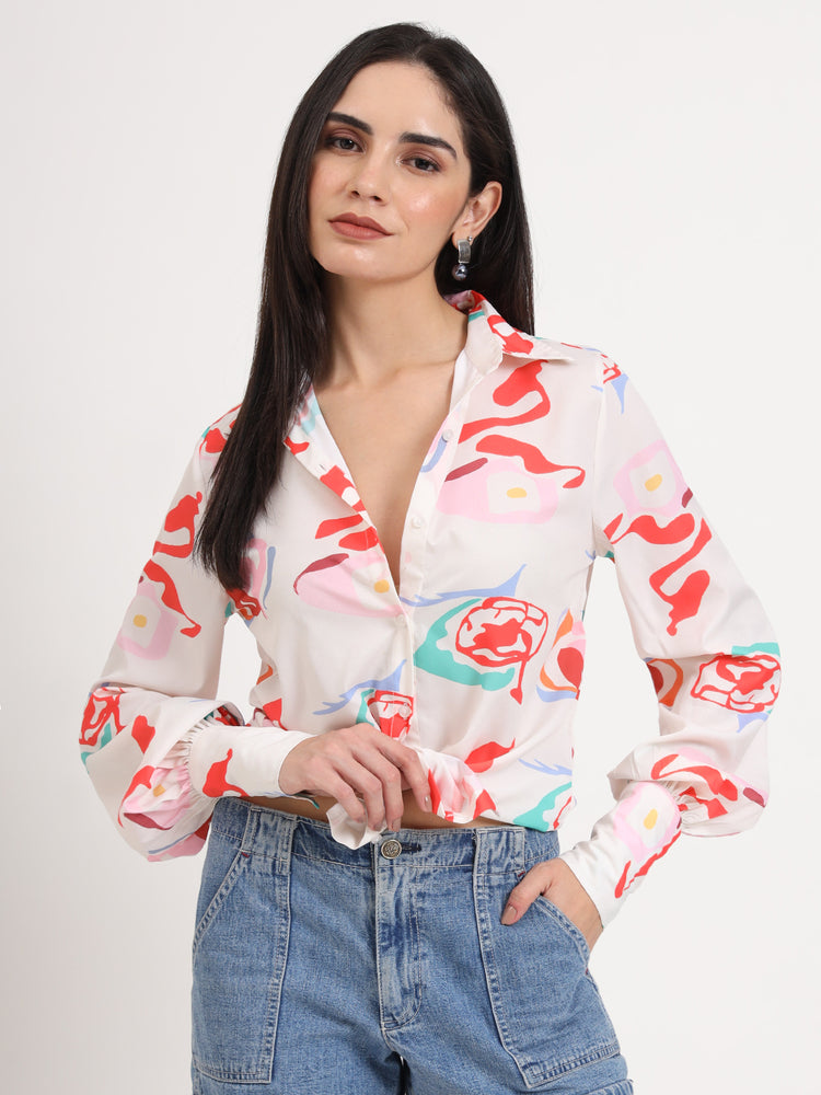 Women'S Premium American Crepe Multicolour Regular Length Straight Hem Digital Print Shirt