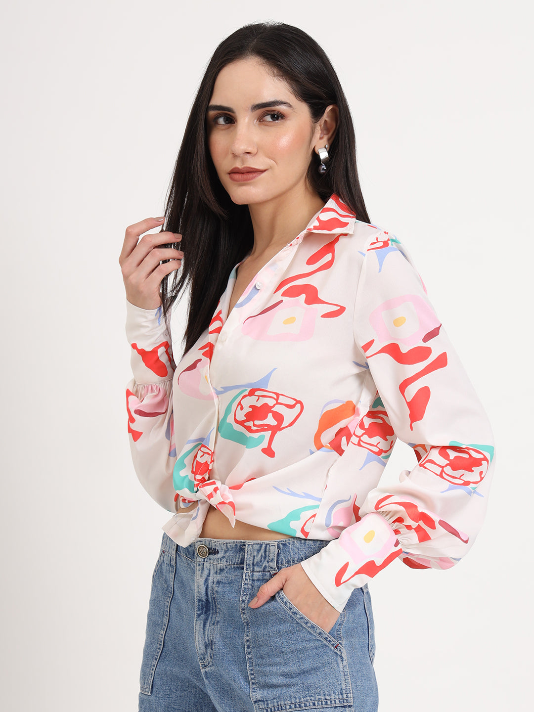 Women'S Premium American Crepe Multicolour Regular Length Straight Hem Digital Print Shirt