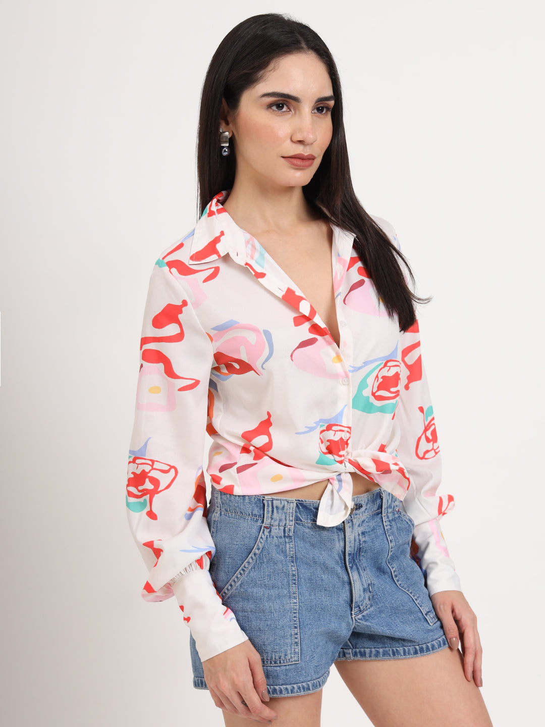 Women'S Premium American Crepe Multicolour Regular Length Straight Hem Digital Print Shirt