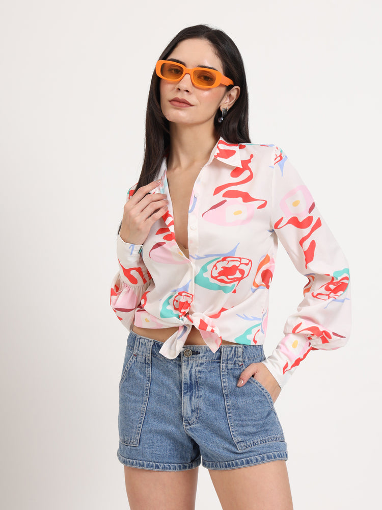 Women'S Premium American Crepe Multicolour Regular Length Straight Hem Digital Print Shirt