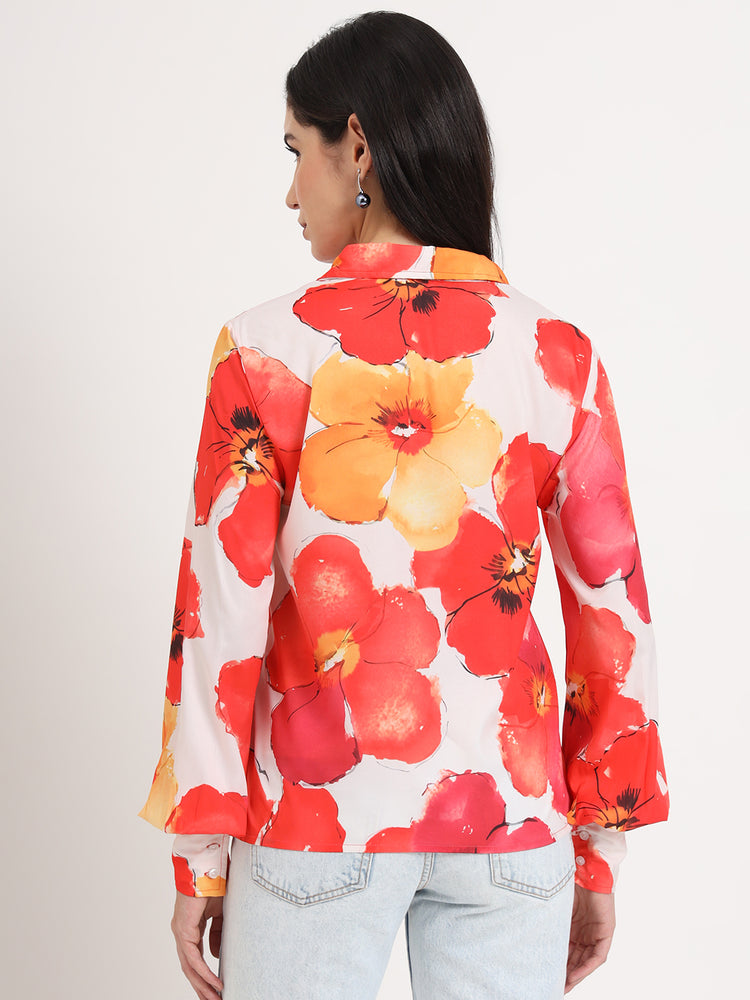 Women'S Premium American Crepe Multicolour Regular Length Straight Hem Digital Print Shirt