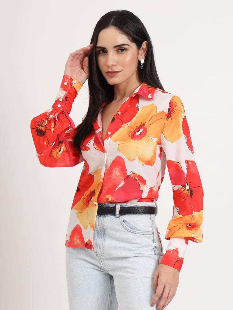 Women'S Premium American Crepe Multicolour Regular Length Straight Hem Digital Print Shirt