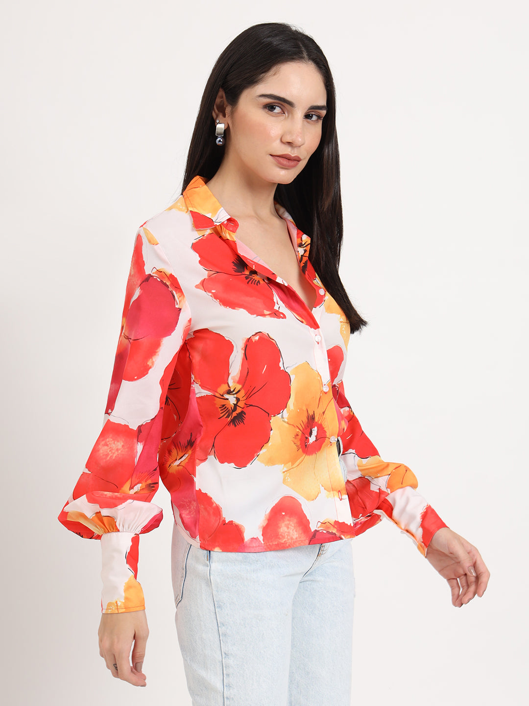 Women'S Premium American Crepe Multicolour Regular Length Straight Hem Digital Print Shirt