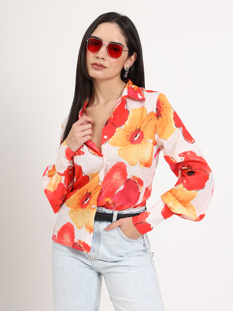 Women'S Premium American Crepe Multicolour Regular Length Straight Hem Digital Print Shirt