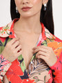 Women'S Luxury Satin Multicolour Regular Length Straight Hem Digital Print Shirt