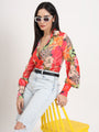 Women'S Luxury Satin Multicolour Regular Length Straight Hem Digital Print Shirt