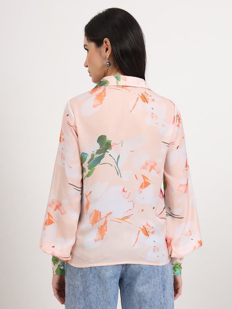 Women'S Luxury Satin Multicolour Regular Length Straight Hem Digital Print Shirt