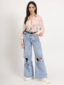 Women'S Luxury Satin Multicolour Regular Length Straight Hem Digital Print Shirt