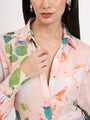 Women'S Luxury Satin Multicolour Regular Length Straight Hem Digital Print Shirt