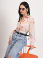 Women'S Luxury Satin Multicolour Regular Length Straight Hem Digital Print Shirt