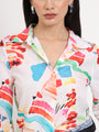 Women'S Premium Micro Multicolour Regular Length Straight Hem Digital Print Shirt