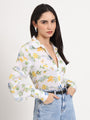 Women'S Luxury Linen Satin Multicolour Regular Length Straight Hem Digital Print Shirt